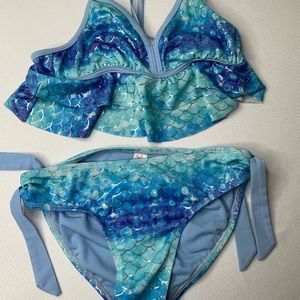 Justice Girls Blue Ruffled Mermaid Bikini Size 12